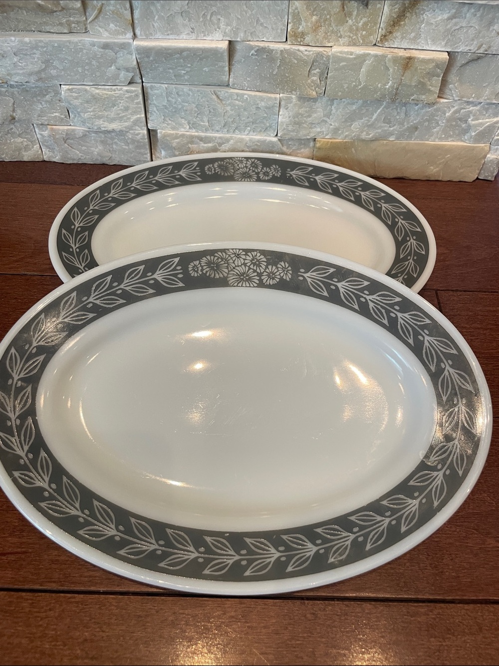 Vintage Anchor Hocking Grecian Grey serving Platters